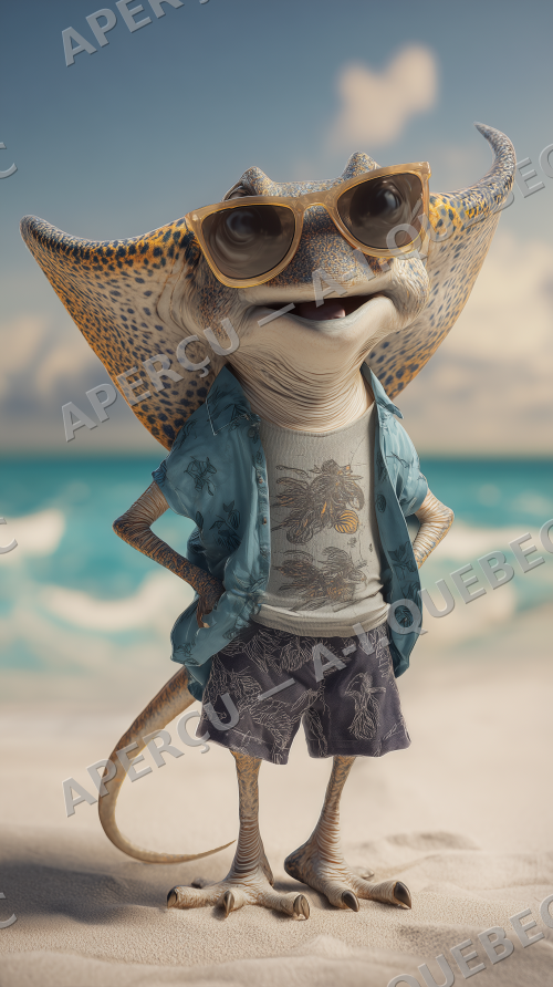 Happy Stingray at the Beach with Sunglasses