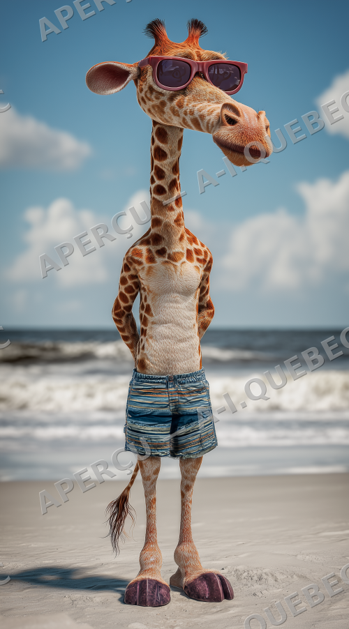 Giraffe with Sunglasses at the Beach